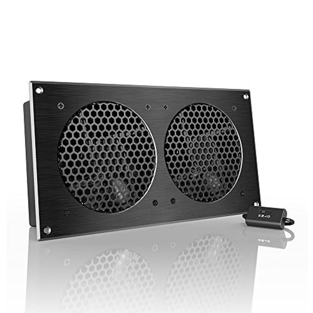 Front panel dual cabinet fan with two round hex-mesh grilles and controller