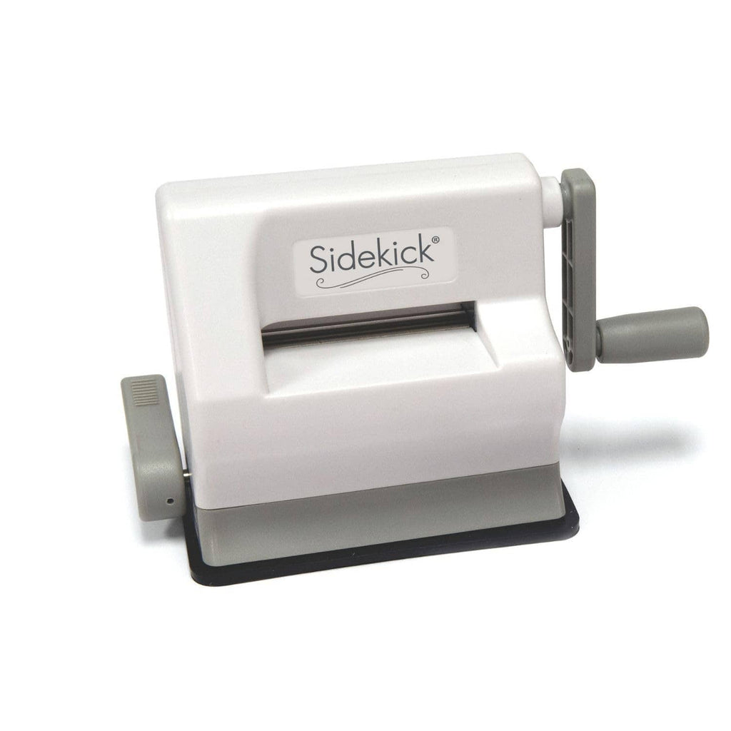 White portable die-cutting and embossing machine with side handle and base