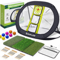 SAPLIZE round golf chipping net with neon target panel and practice turf mat