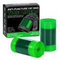 Green TPU fat bike tire liners, 2-pack rolled with included packaging.