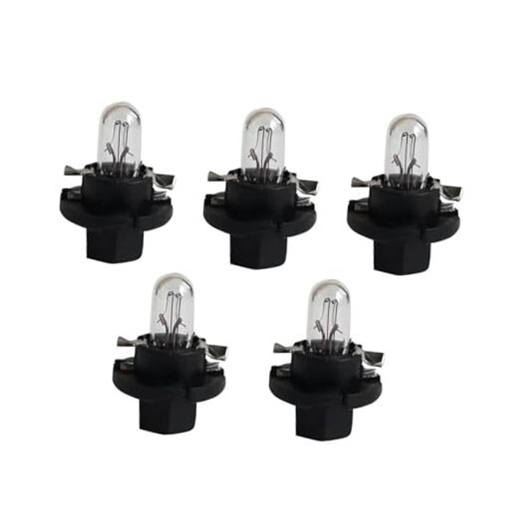 Set of five T5 car dashboard light bulbs with clear glass and black plastic base