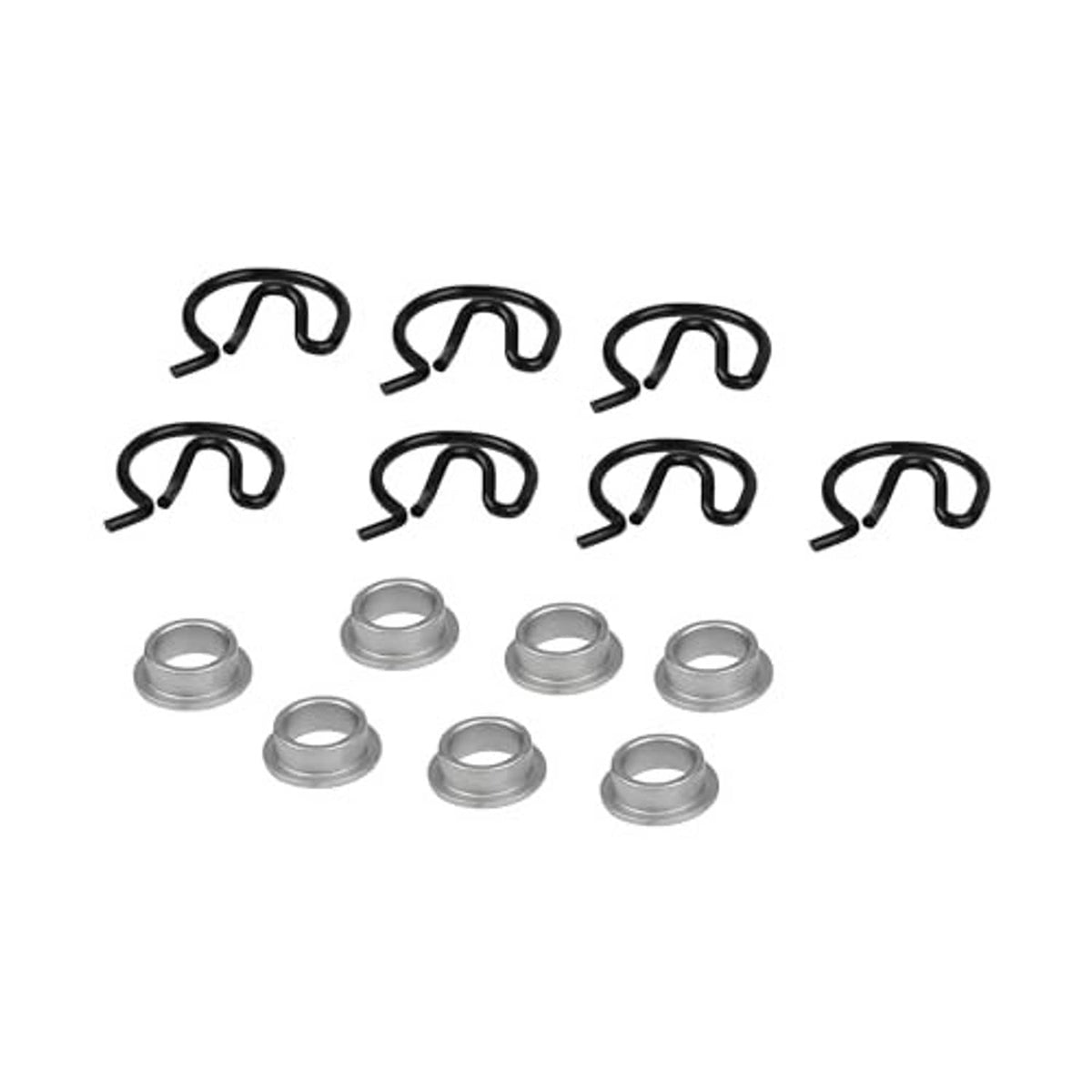 Manual shifter bushing kit: black spring clips with silver steel sleeves