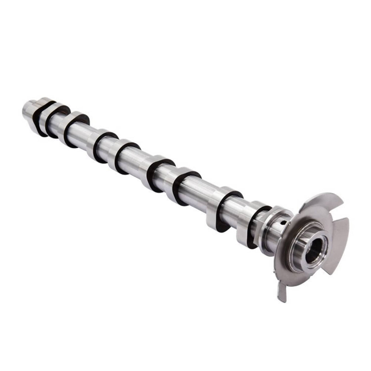 Intake camshaft assembly with circular flange and polished metal shaft