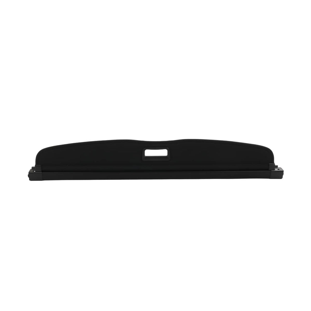 Black retractable trunk cargo cover shade panel with central rectangular handle cutout