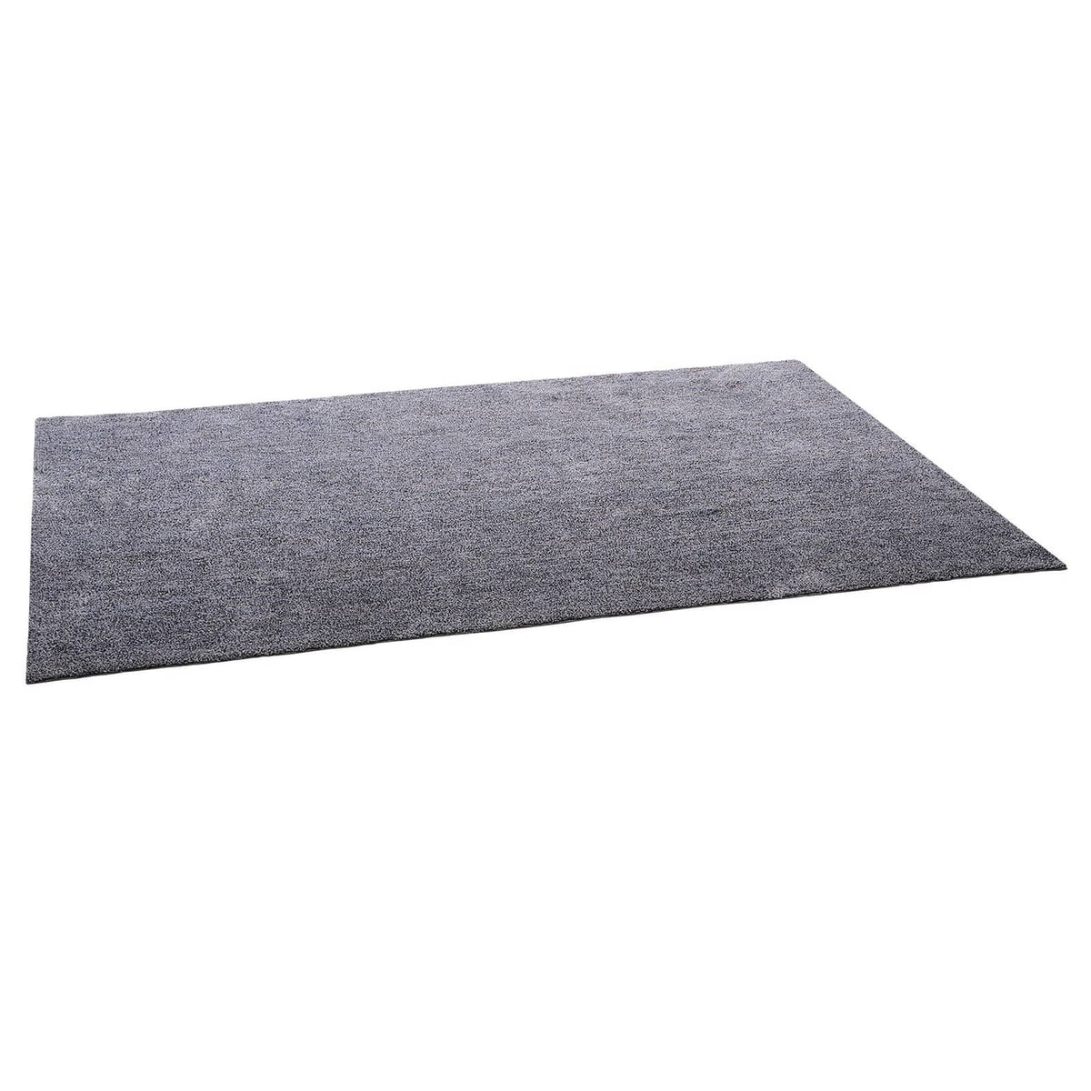 Gray plush indoor area rug, rectangular, low-pile textured surface