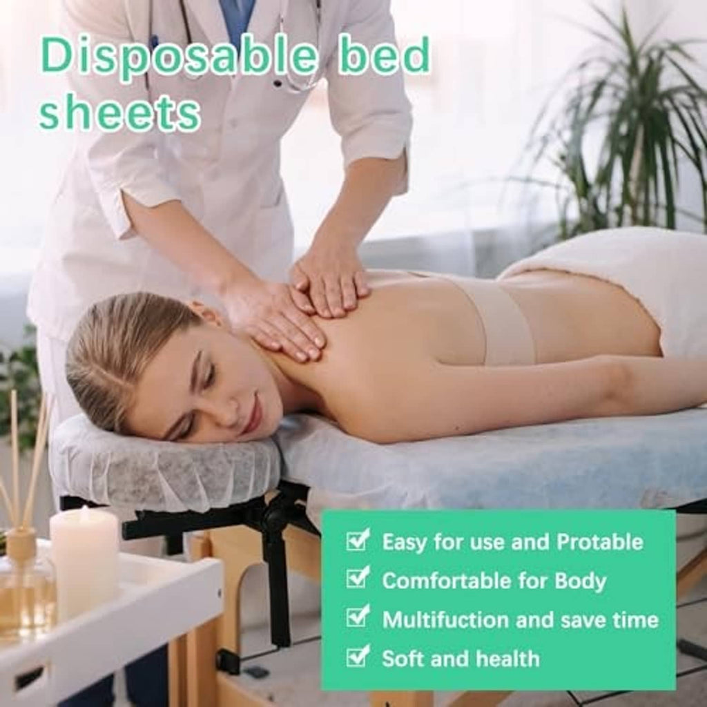 Disposable bed sheets, non-woven white, used during massage on a table