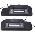 Pair of black sun visors with vanity mirror windows and built-in LED light panels