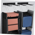 Black folding chair storage rack with top hook bars and side rails