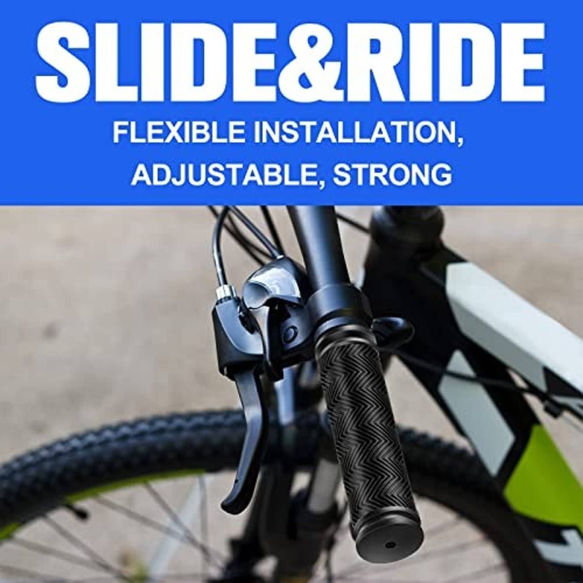 Mounted black zigzag rubber handlebar grip covers with end cap for non-slip hold