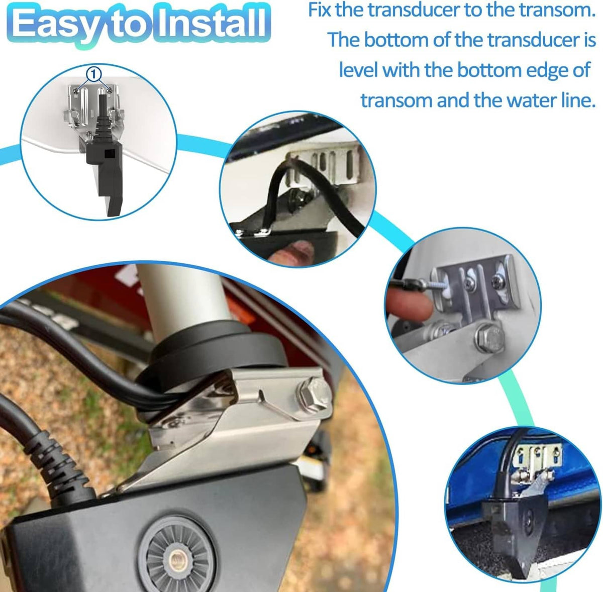 Transom mount bracket showing installation and adjustable pivot connection
