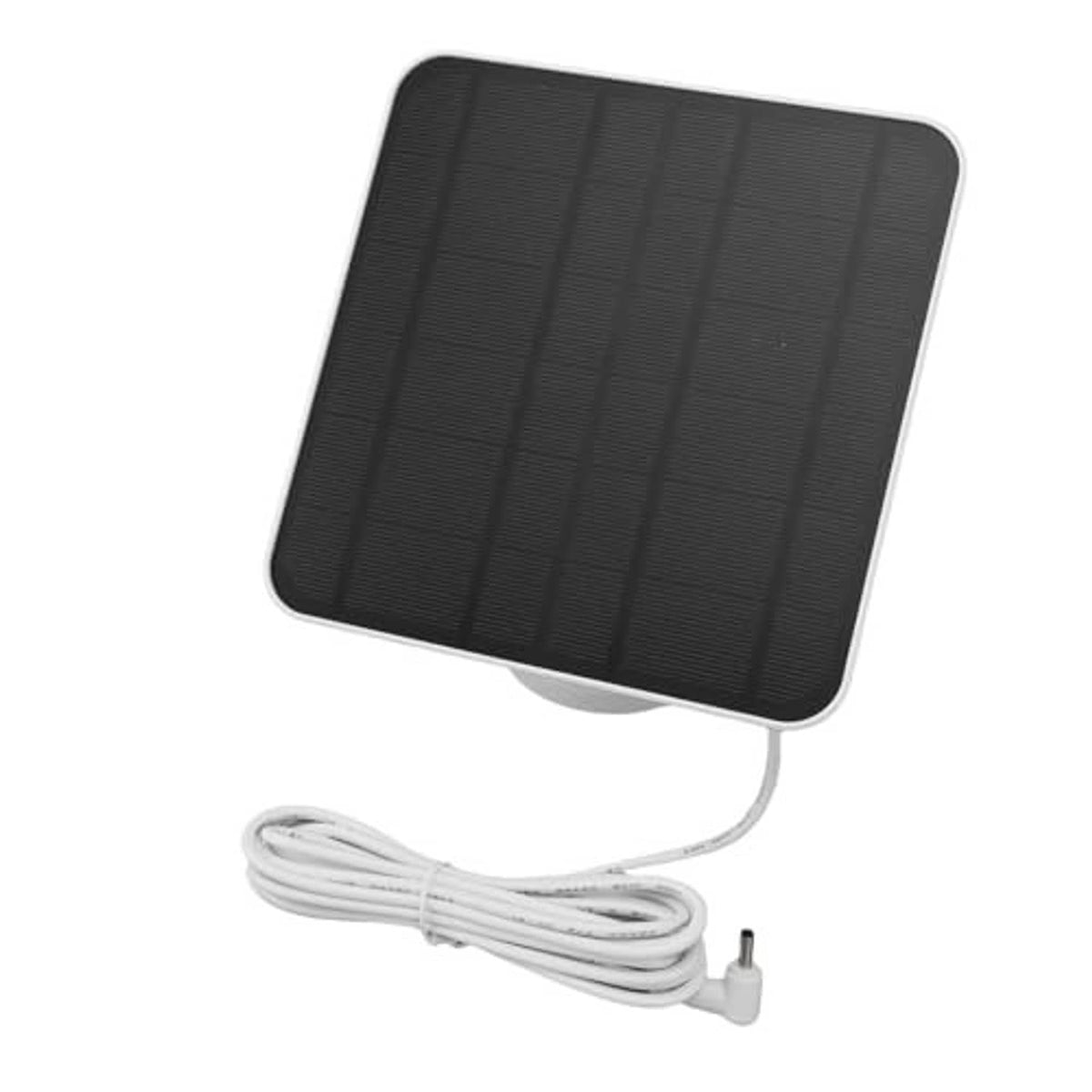 Black solar panel with white power cable and small end plug connector