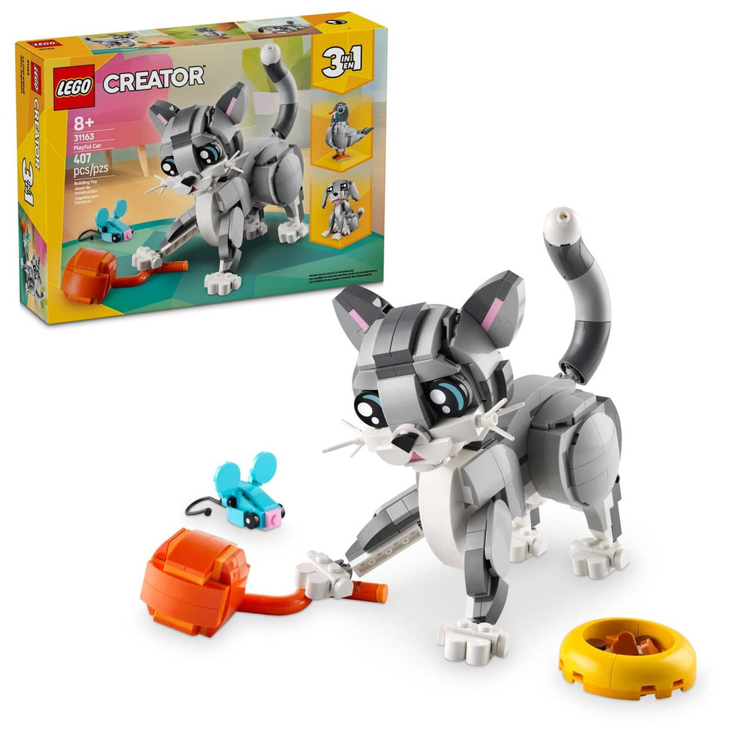 LEGO Creator 3-in-1 playful cat toy set, boxed, with built grey cat model