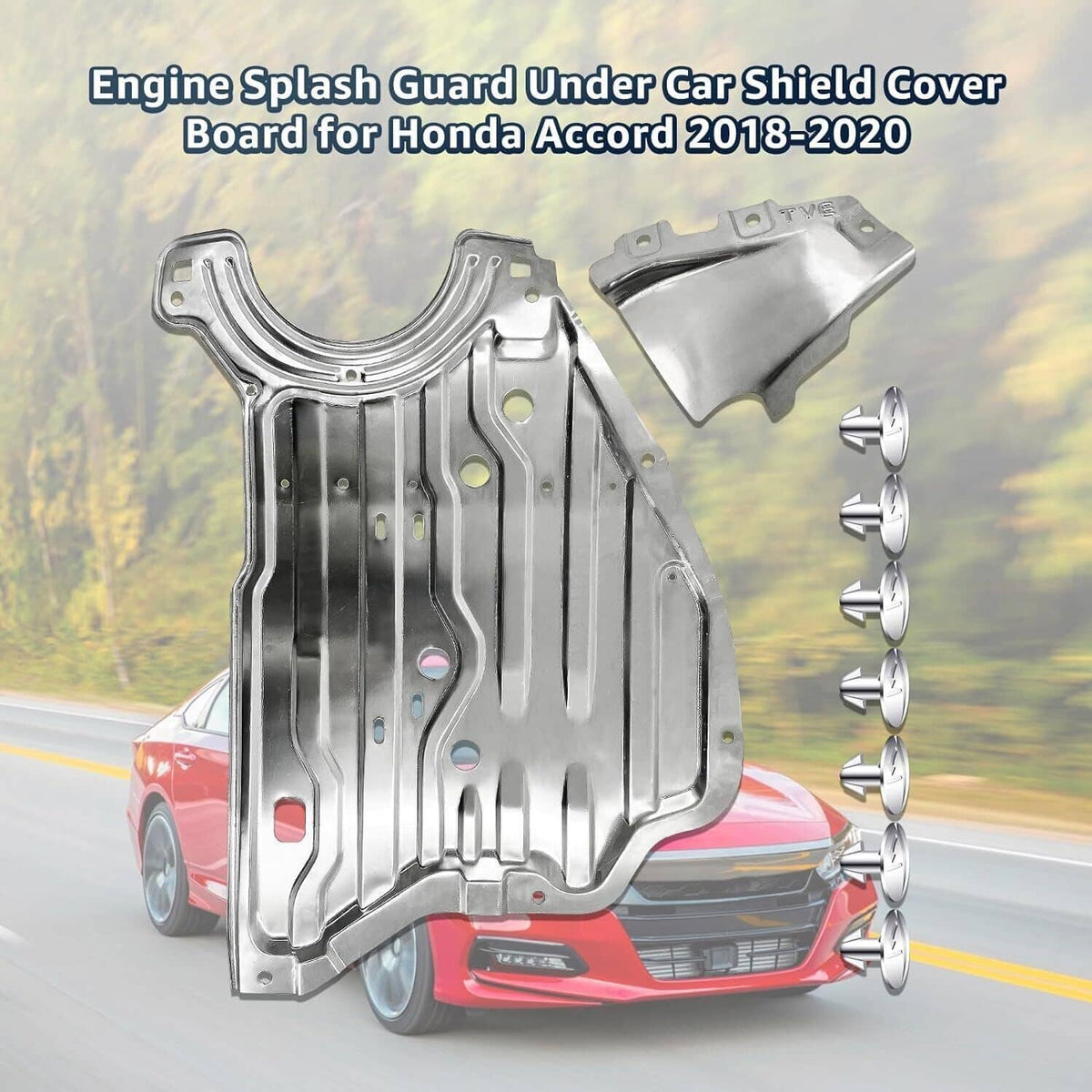 Under engine splash guard kit with metal cover panel and mounting hardware