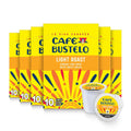 Cafe Bustelo Light Roast coffee pods, yellow multipack boxes with single pod cup