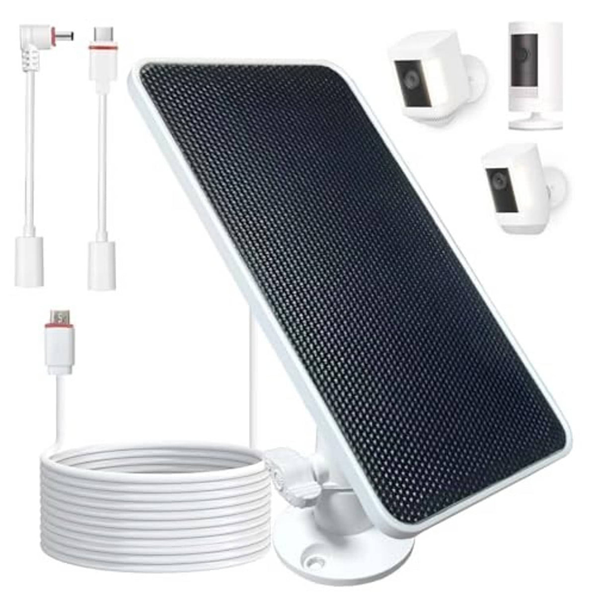 Solar panel charger with dark solar panel and white wall-mount base