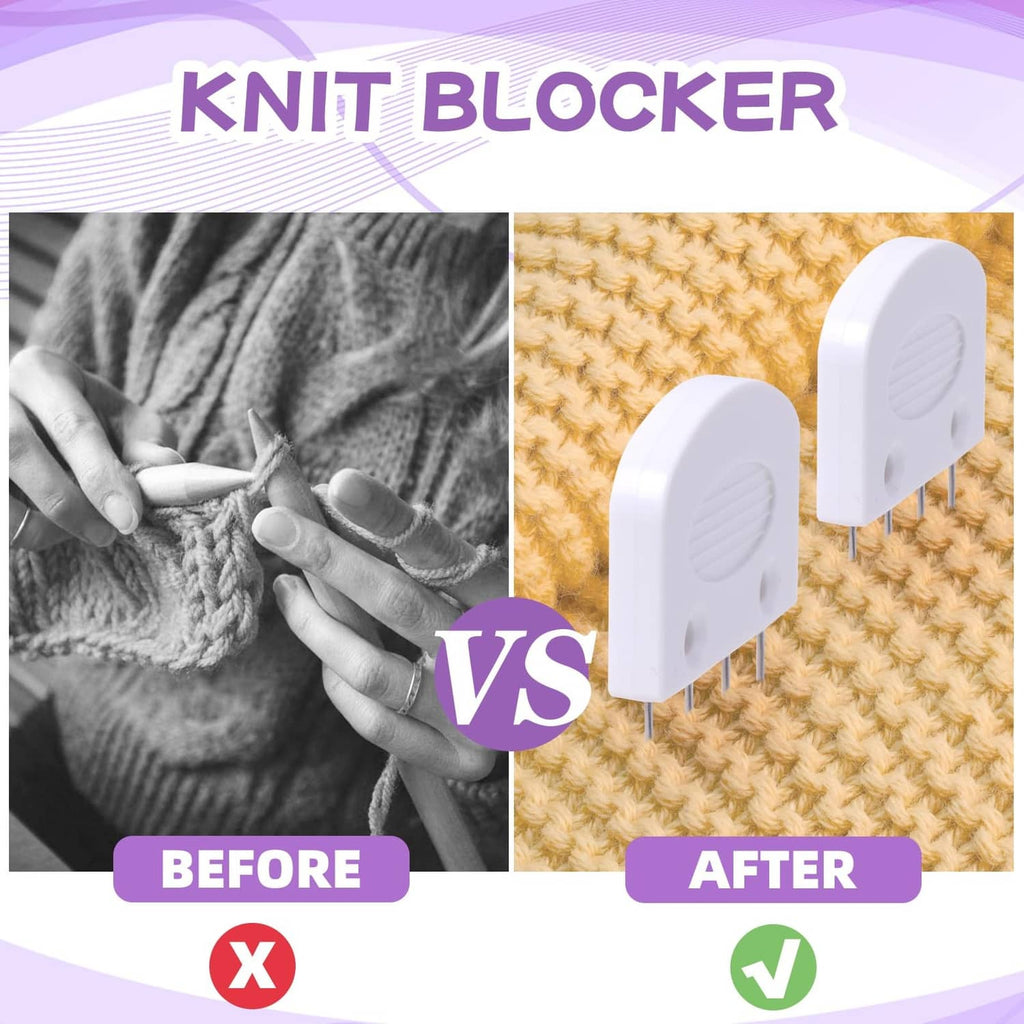 White knit blocking pins with straight metal needle tines for shaping