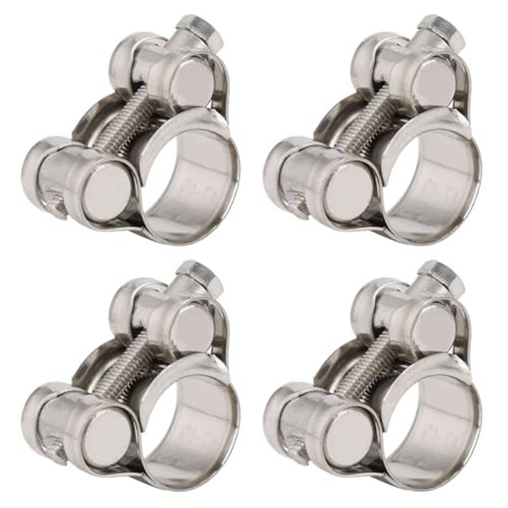 Four-pack T-bolt hose clamps, polished stainless steel with hex screw heads