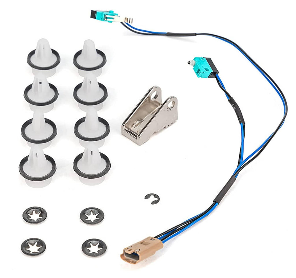 Door handle rebuild kit parts: plastic feet, metal latch, wires with blue connectors