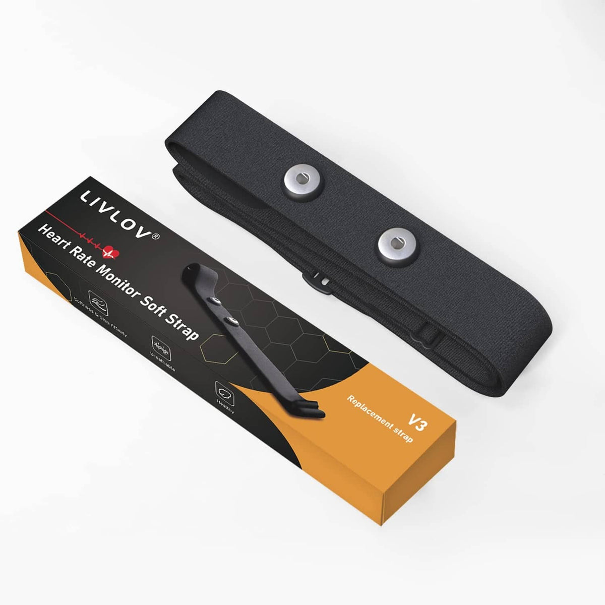 Black replacement chest strap with two metal snap tabs