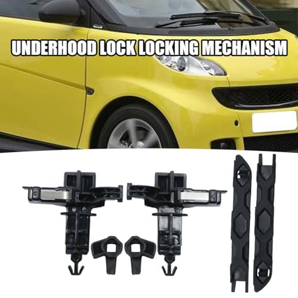 Black under-hood lock locking mechanism kit with latch parts and two side covers