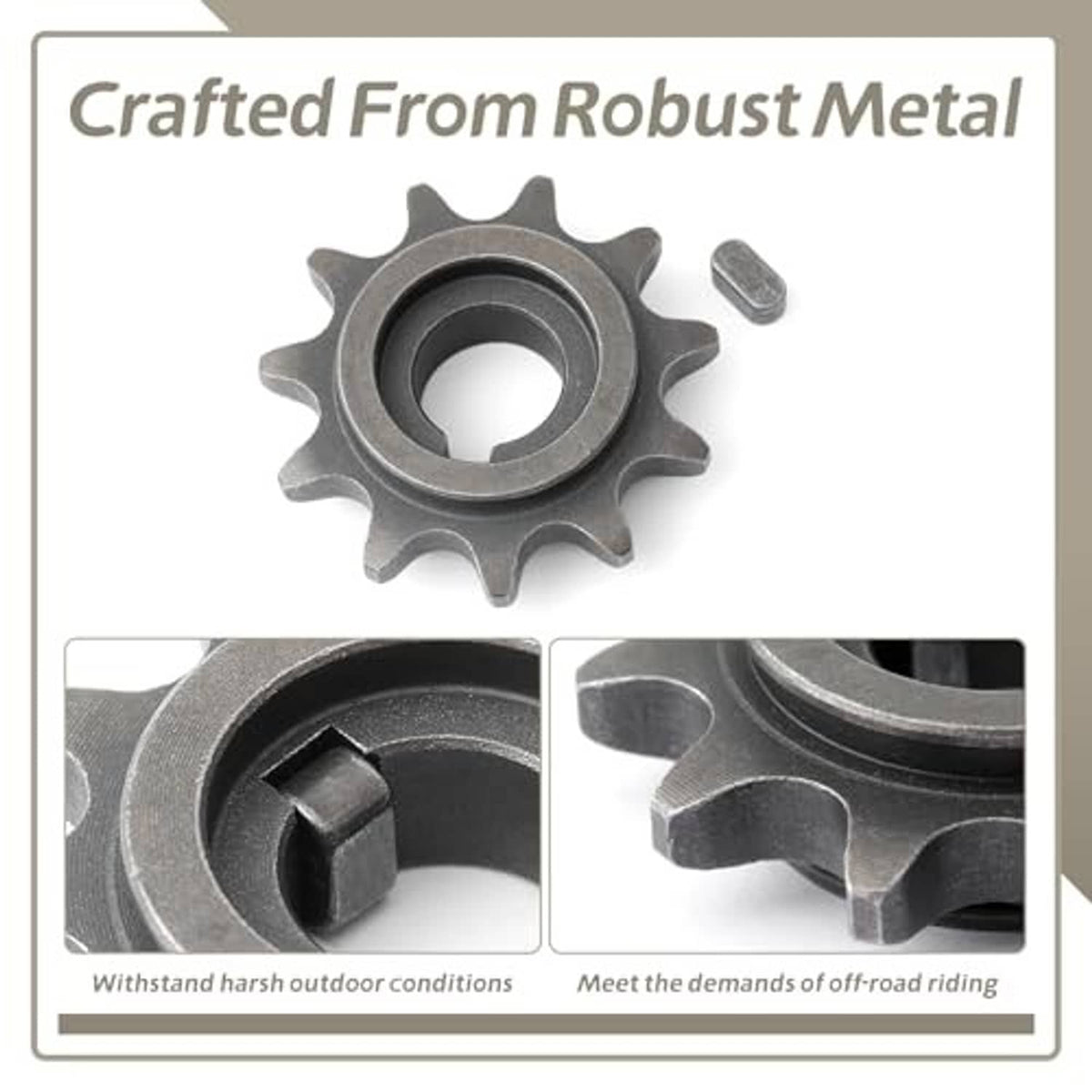 Metal front sprocket gear in dark gray with toothed rim and inner splined slot