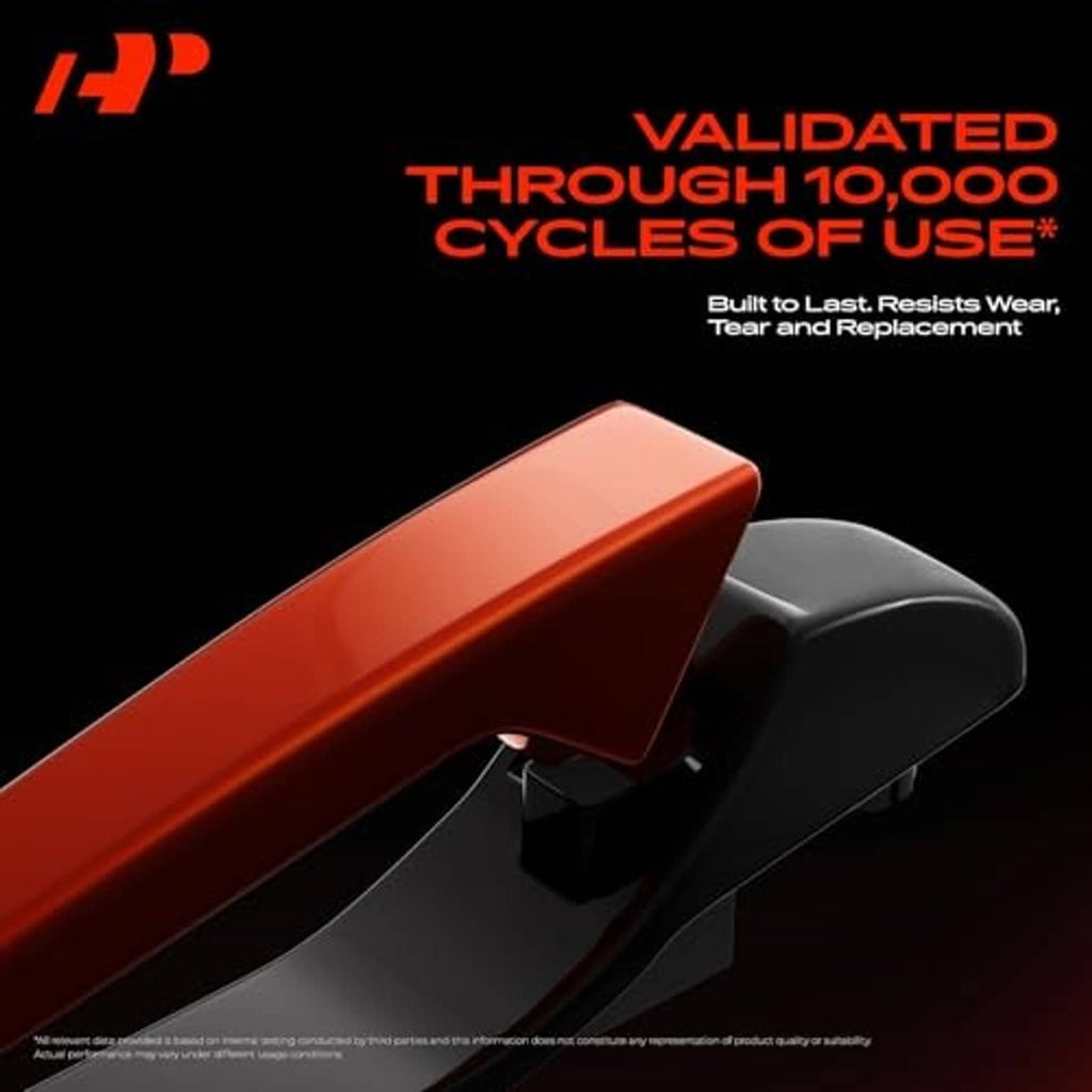 Exterior door handle lever with reinforced design, close-up angle