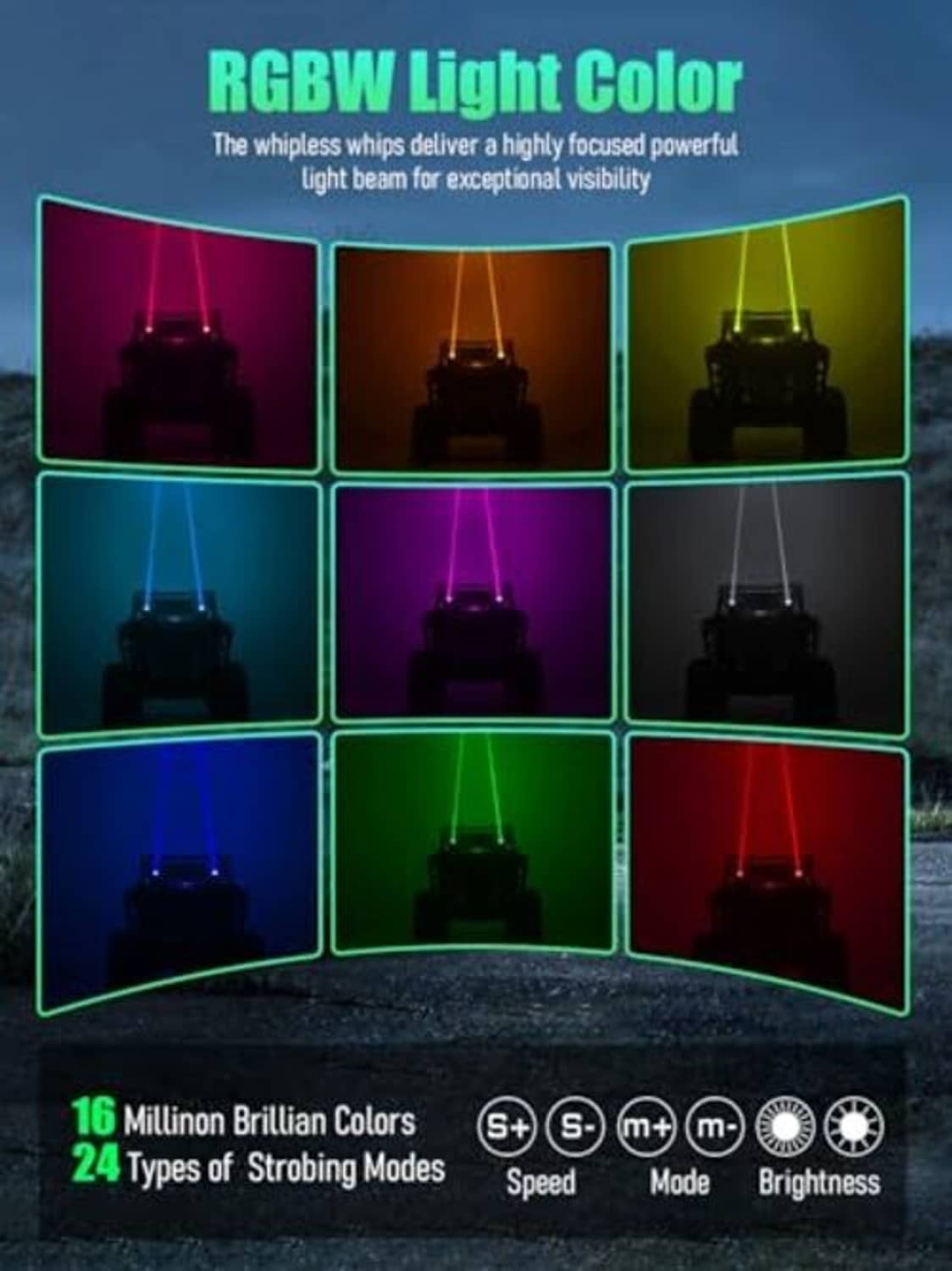 RGB light beam effects showing multiple colors from laser whip lights