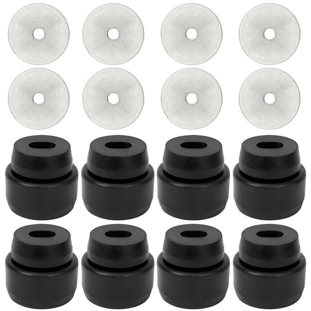 Gray washer plates with center holes and black bushings, two-piece kit