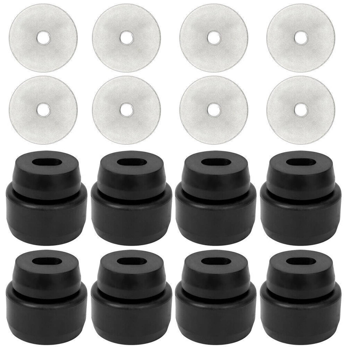 Gray washer plates with center holes and black bushings, two-piece kit