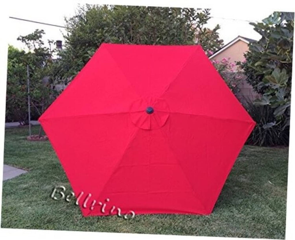 Red umbrella replacement cover canopy, central button, hexagonal 8-panel design