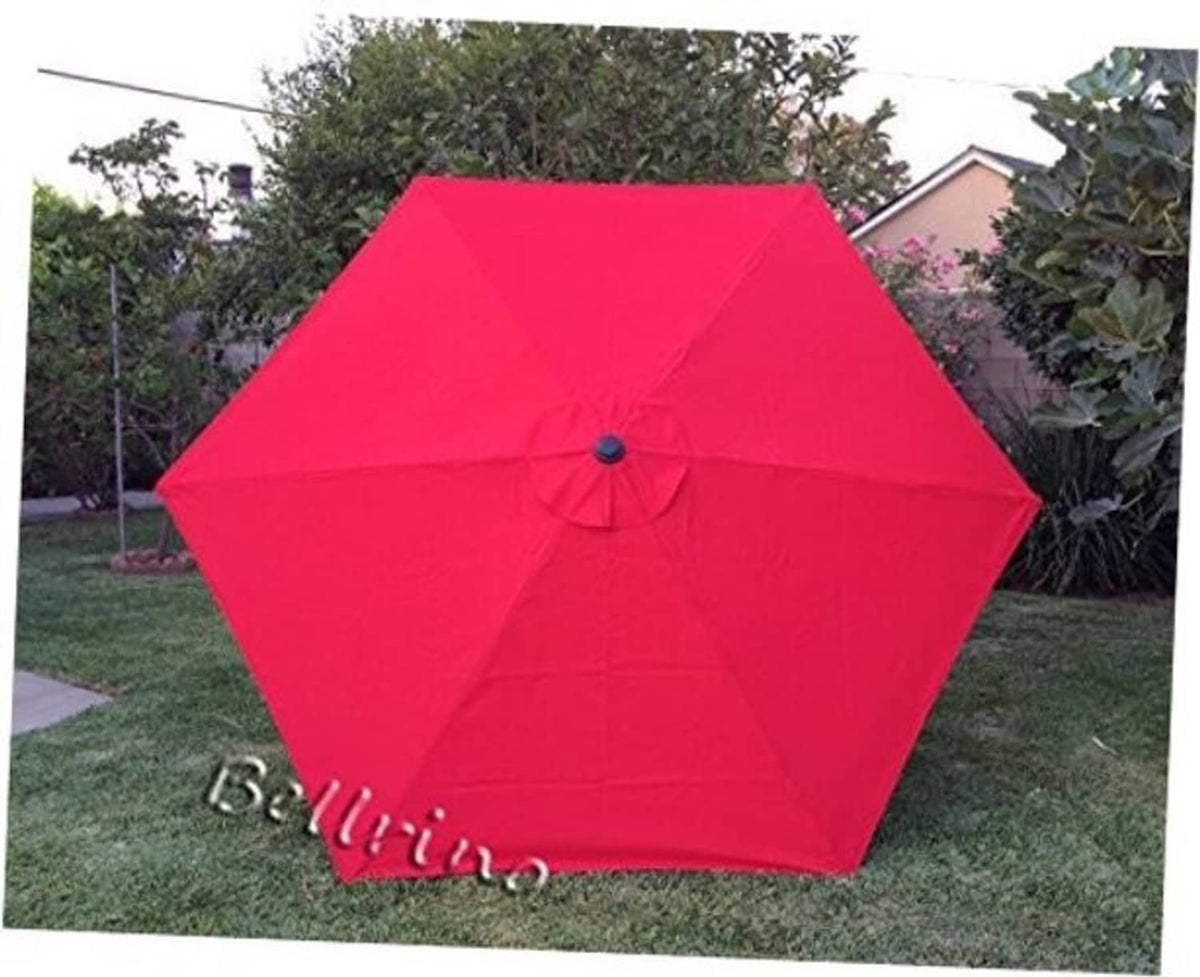 Red umbrella replacement cover canopy, central button, hexagonal 8-panel design