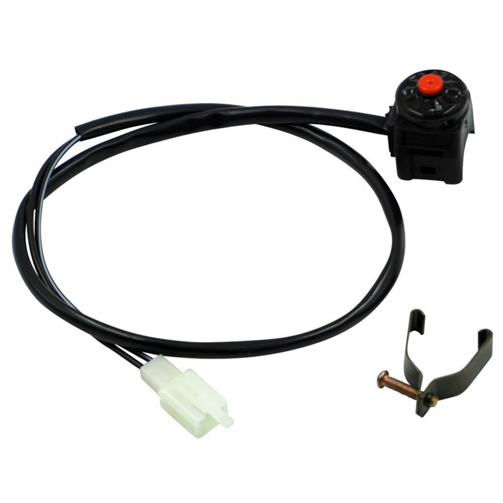 Motorcycle kill switch with red push button, wiring harness and connector