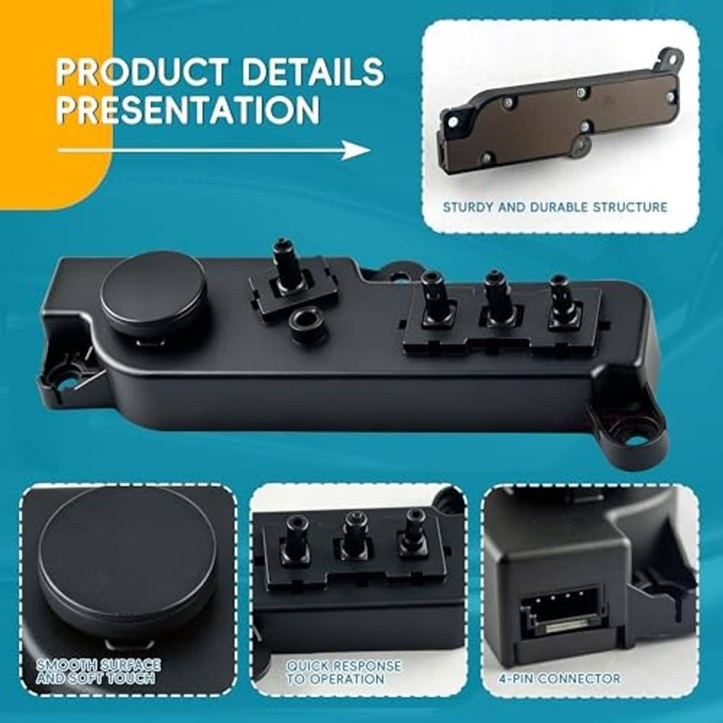 Black power seat control switch assembly with round knob, rocker buttons, and 4-pin connector