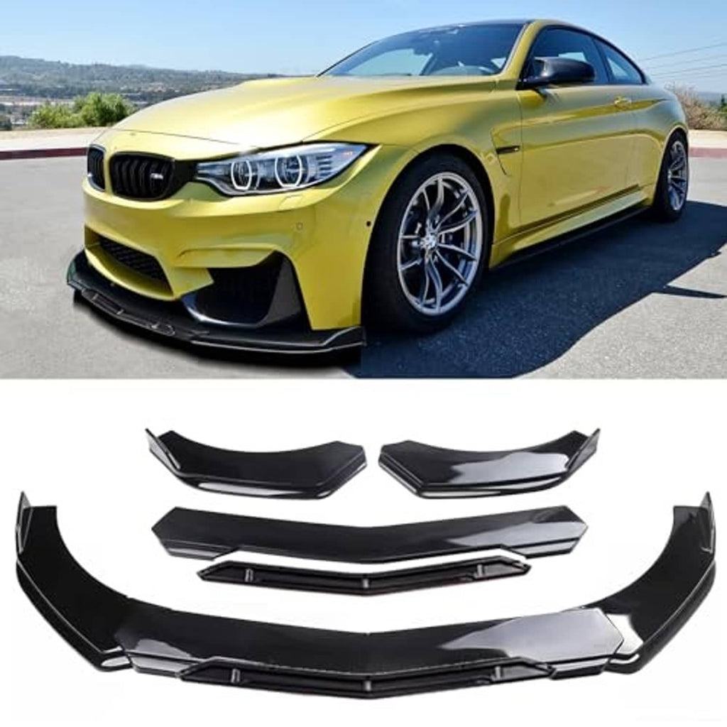 Glossy black universal front bumper lip spoiler kit with curved front edge