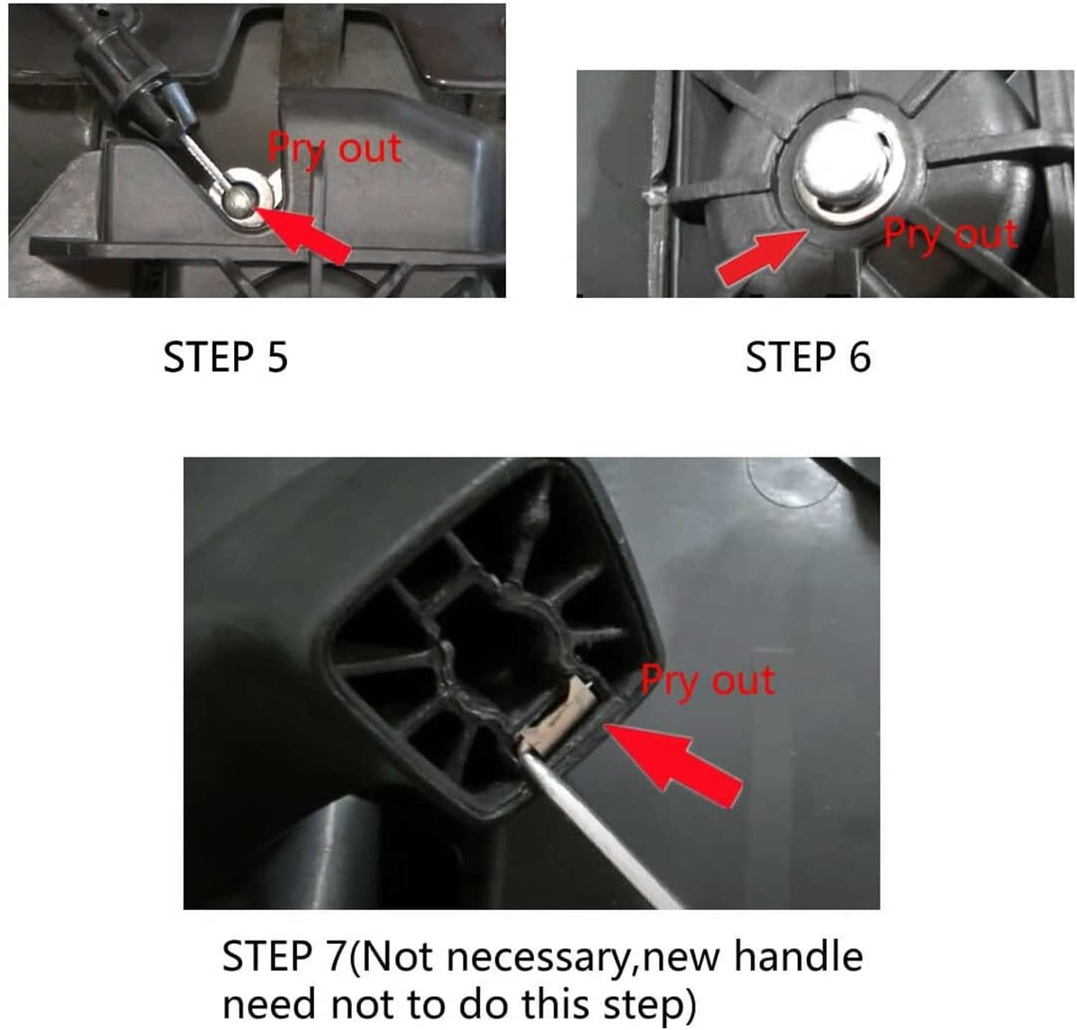 Door handle repair kit with pry tool and latch mechanism parts for inside handle