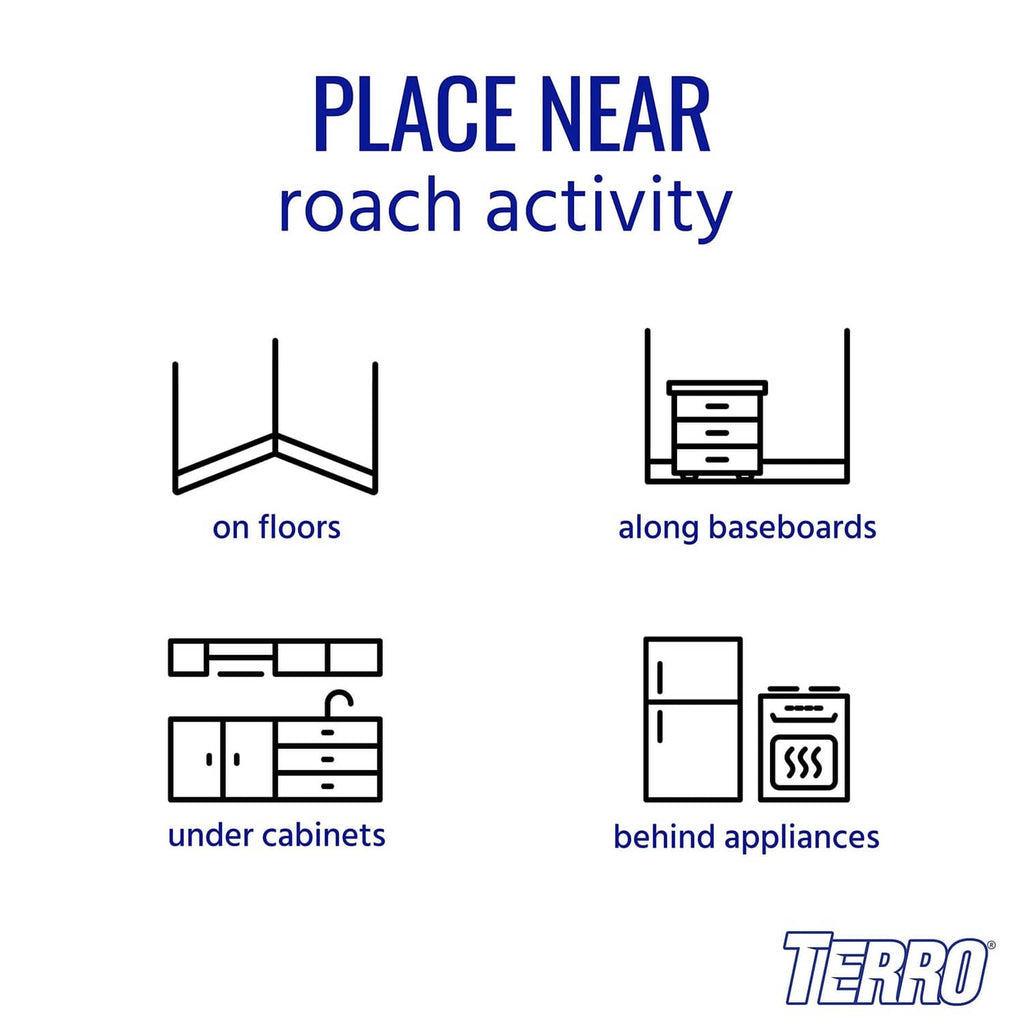 Roach bait station placement diagram with multiple location icons
