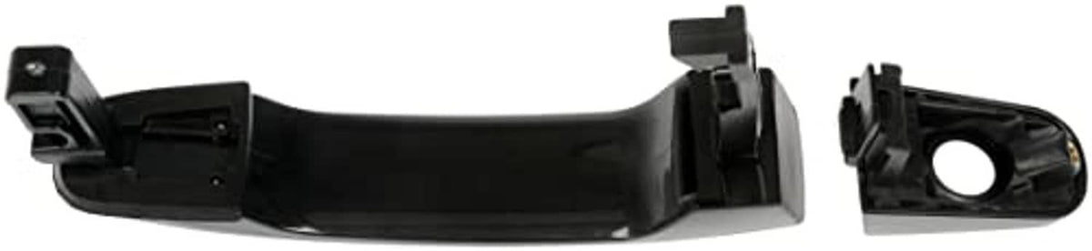 Black door handle shell with mounting tabs and separate latch bezel