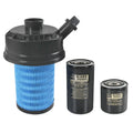 Air filter and fuel/oil filter kit with blue pleated media and black housings