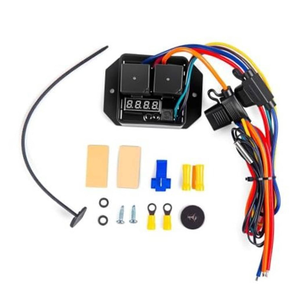 Digital radiator fan controller switch kit with temperature display and multicolor wiring