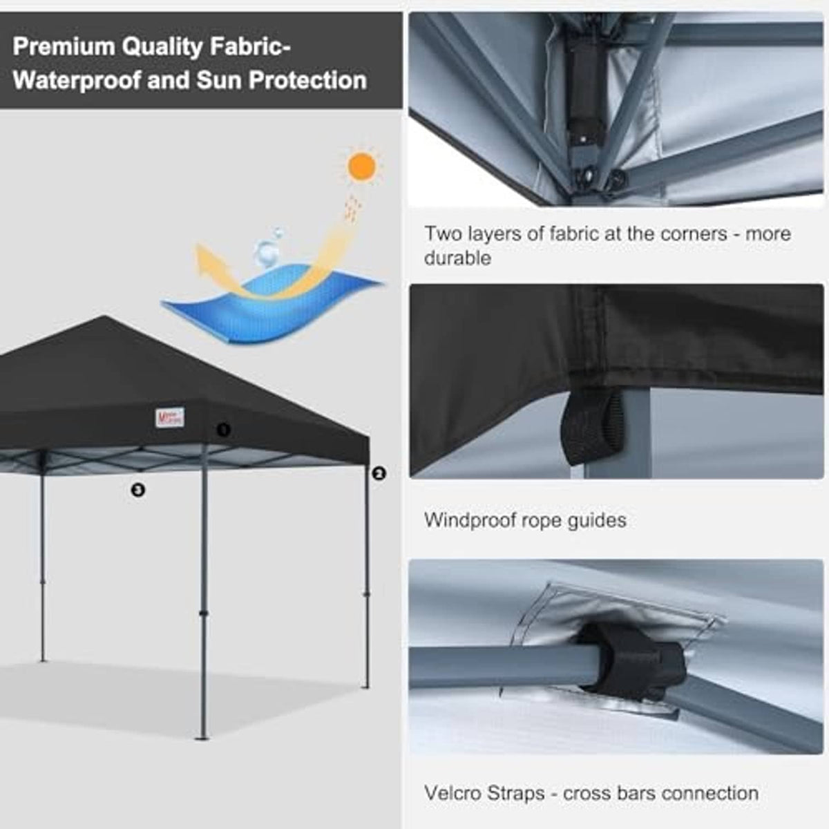 Black replacement canopy top with waterproof fabric and corner reinforcement details
