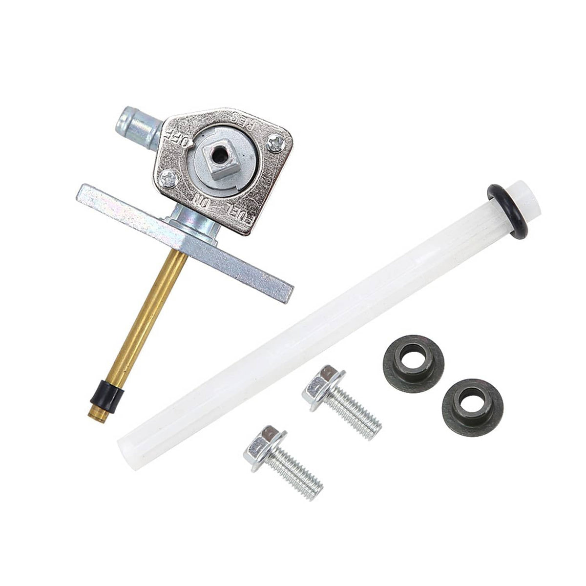 Fuel petcock switch valve kit with clear tubes, inlet line, and fasteners