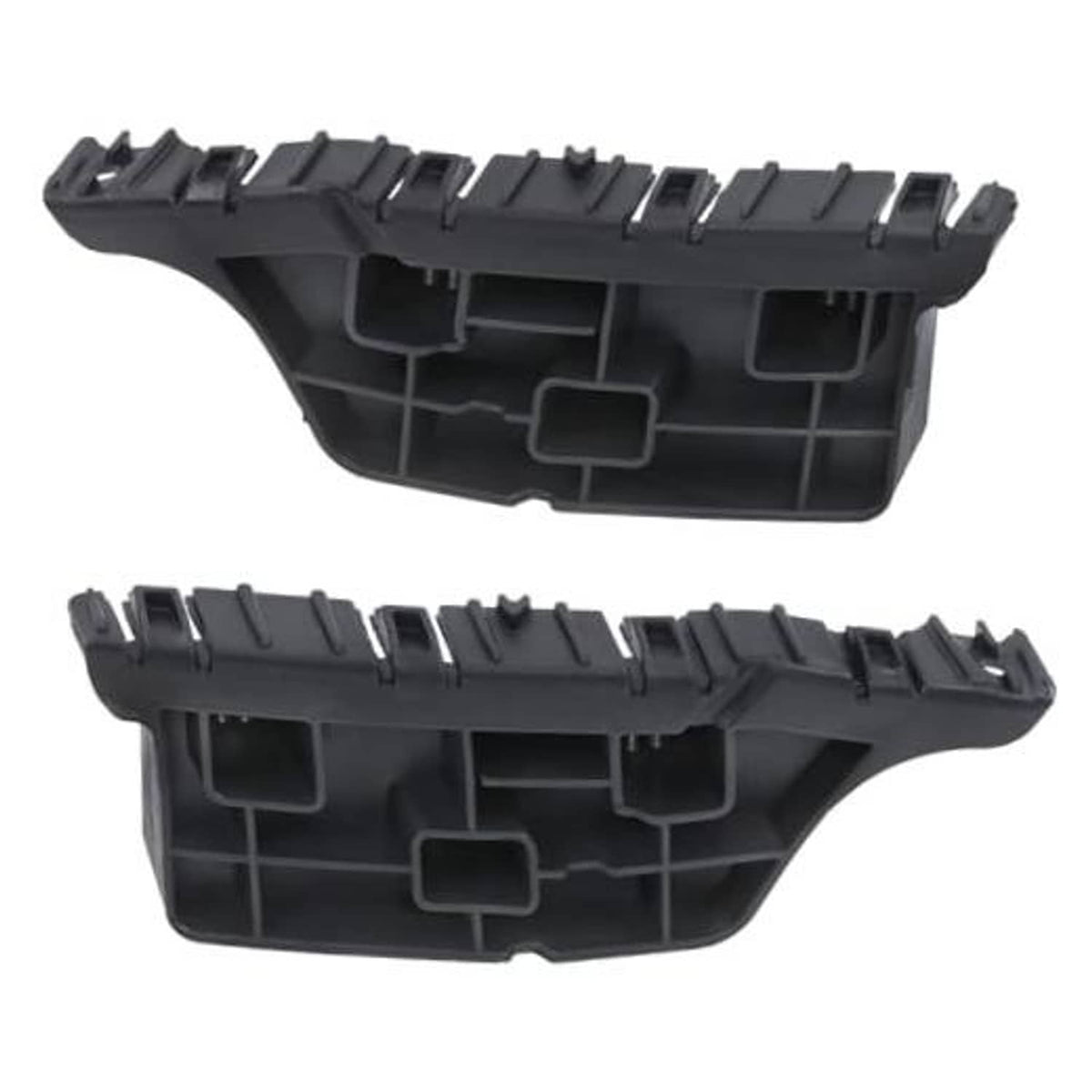Set of two black front bumper bracket supports with molded grid compartments and tabs