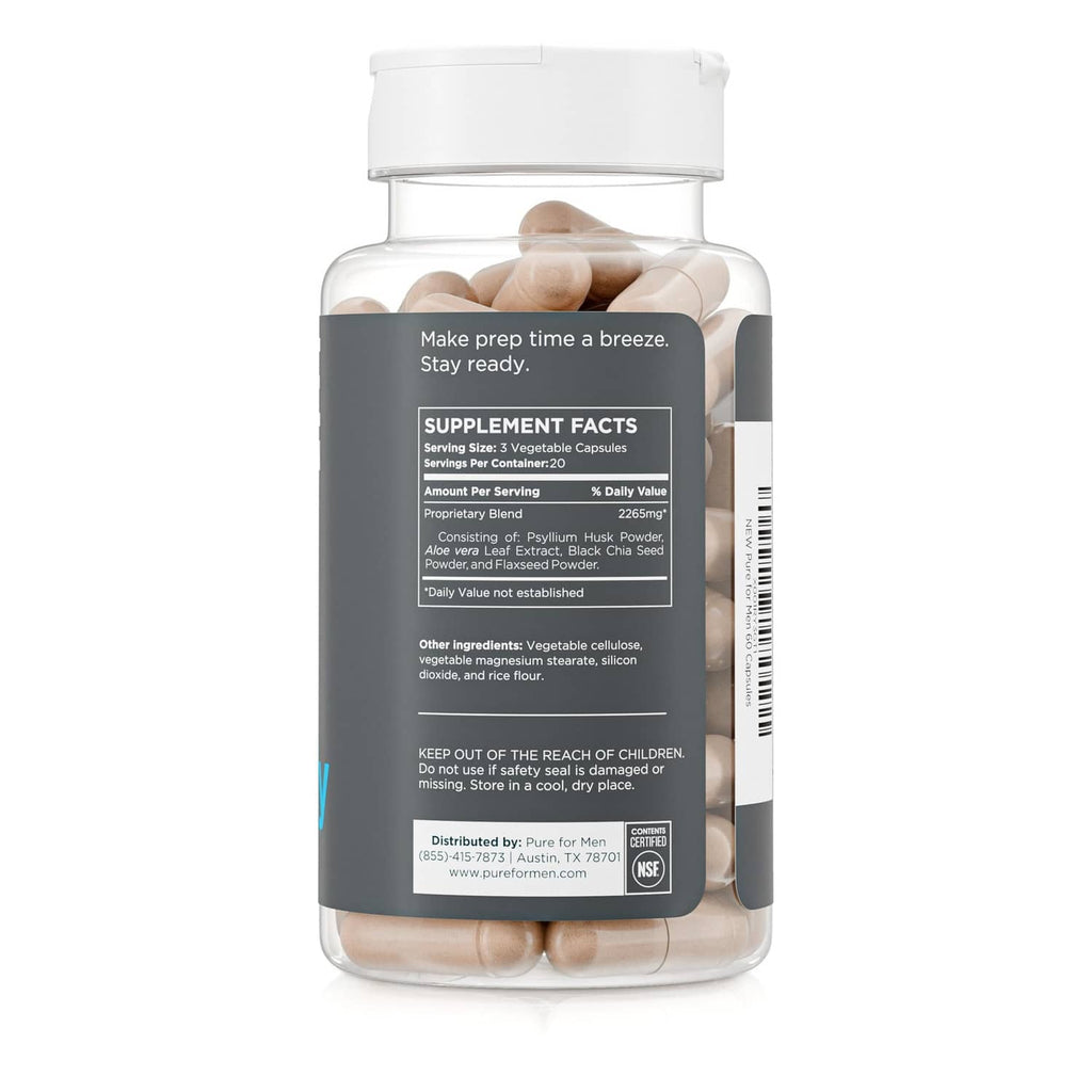 Fiber supplement bottle back label with Supplement Facts and serving information