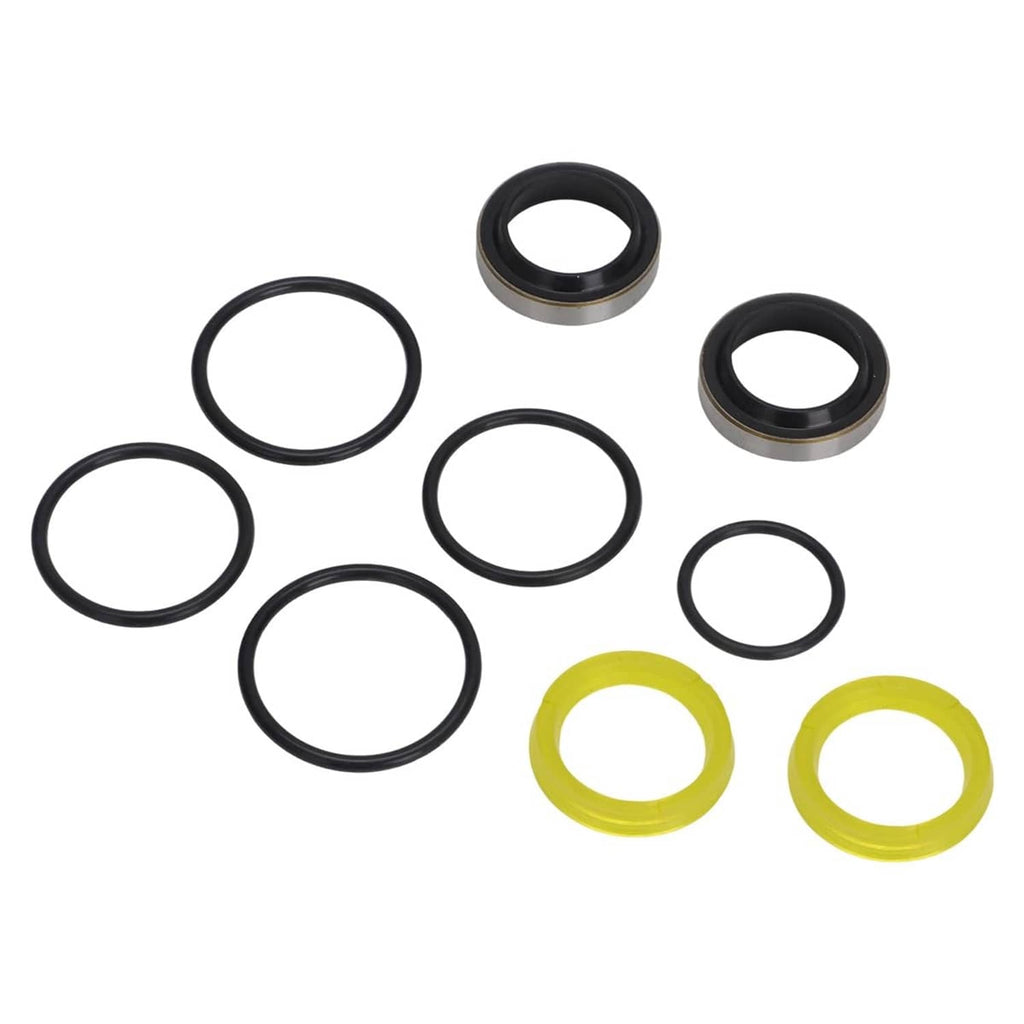 Hydraulic steering cylinder seal repair kit with black and yellow O-rings and rings