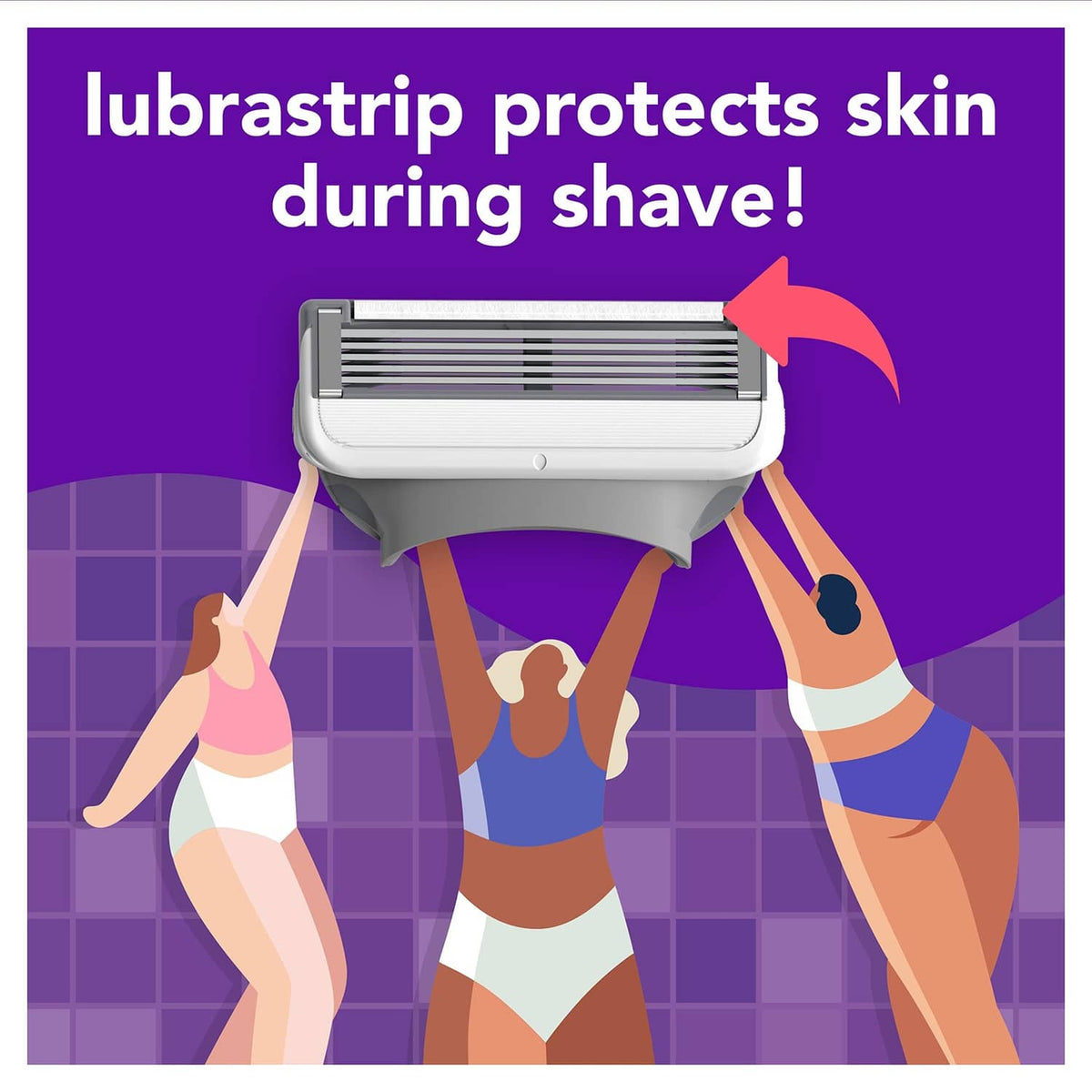 Razor refill cartridge with lubricating lubrastrip for smoother shave.