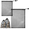 Nylon golf ball mesh drawstring bag set of 2, square net with black pull cords