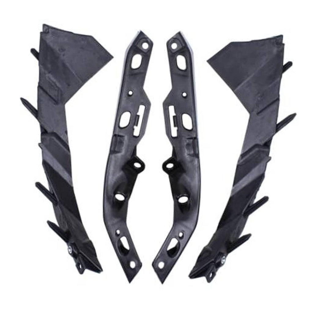 Set of black front bumper brackets with mounting holes and tabs, driver and passenger side
