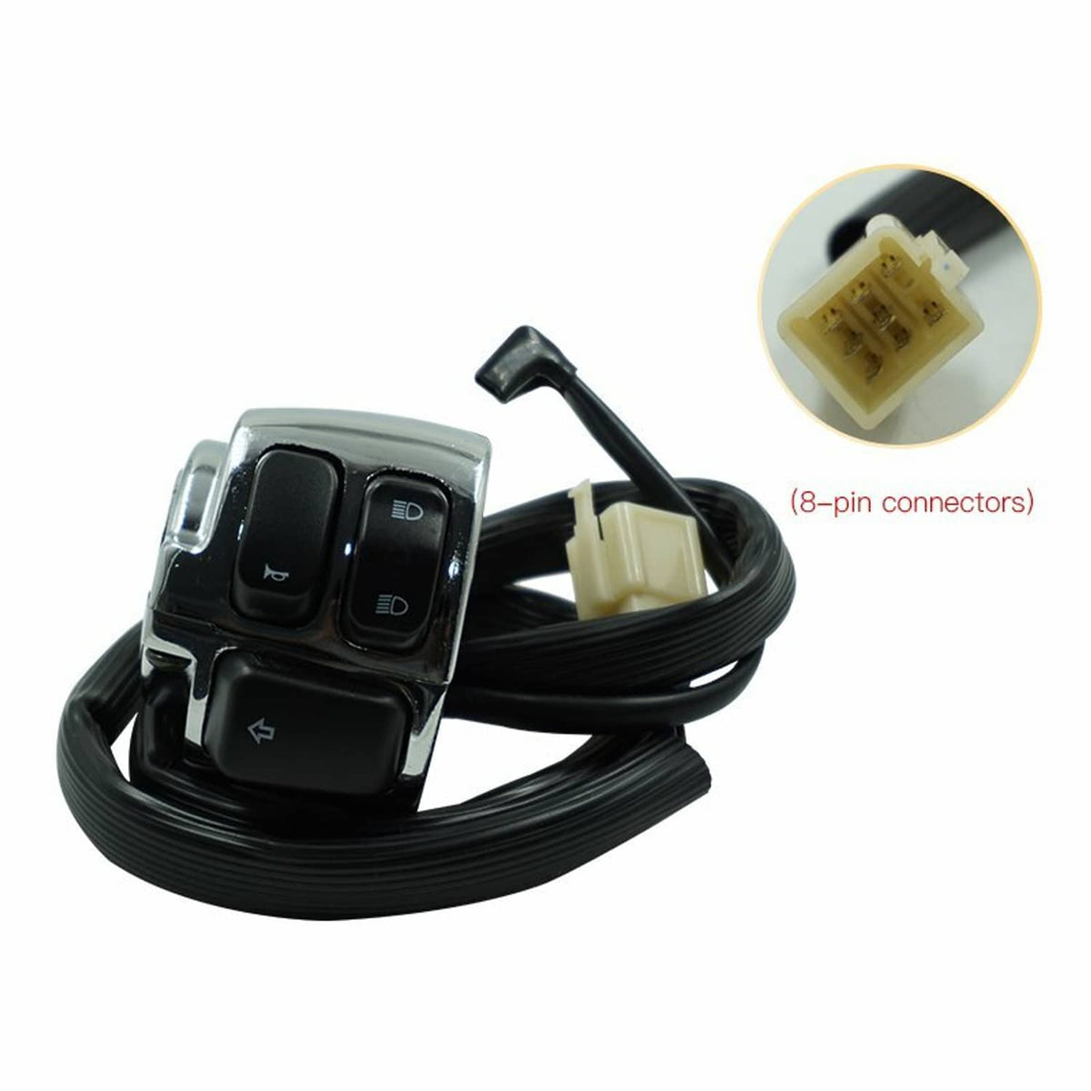Right handlebar switch controls with wiring harness and 8-pin connectors