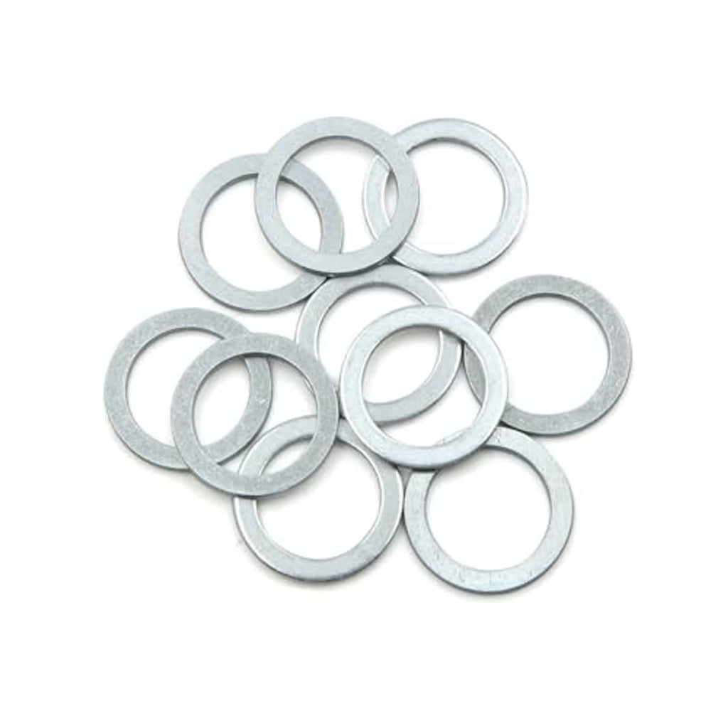 Set of 10 silver-gray crush washers for oil drain plugs, flat circular rings