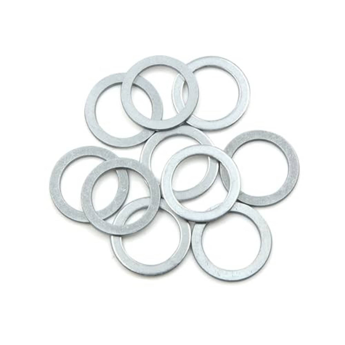 Set of 10 silver-gray crush washers for oil drain plugs, flat circular rings